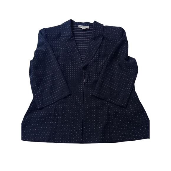 VINTAGE Dressbarn 2-Piece Skirt Top Set Navy Blue Pink Dots Large Career Dressy - Picture 10 of 14